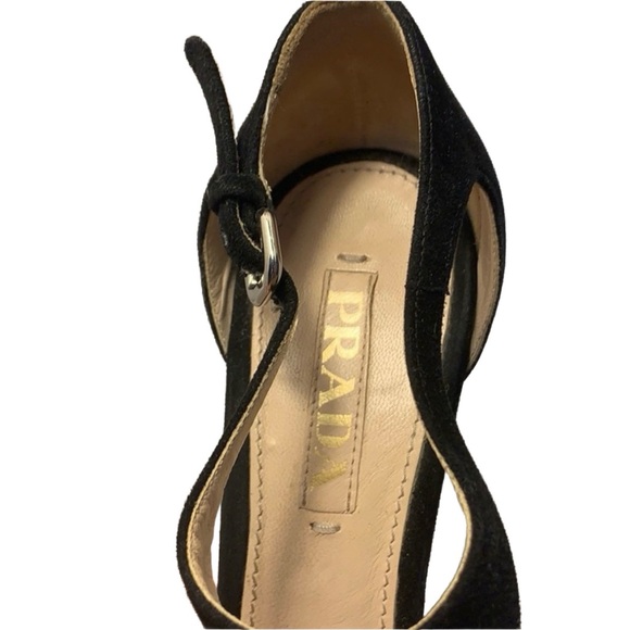 Prada Platform Peep Toe Black Suede Heels - Picture 3 of 4